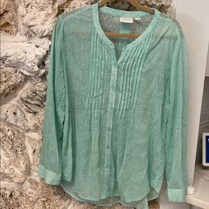 Chico's Aqua Sheer Lace Blouse